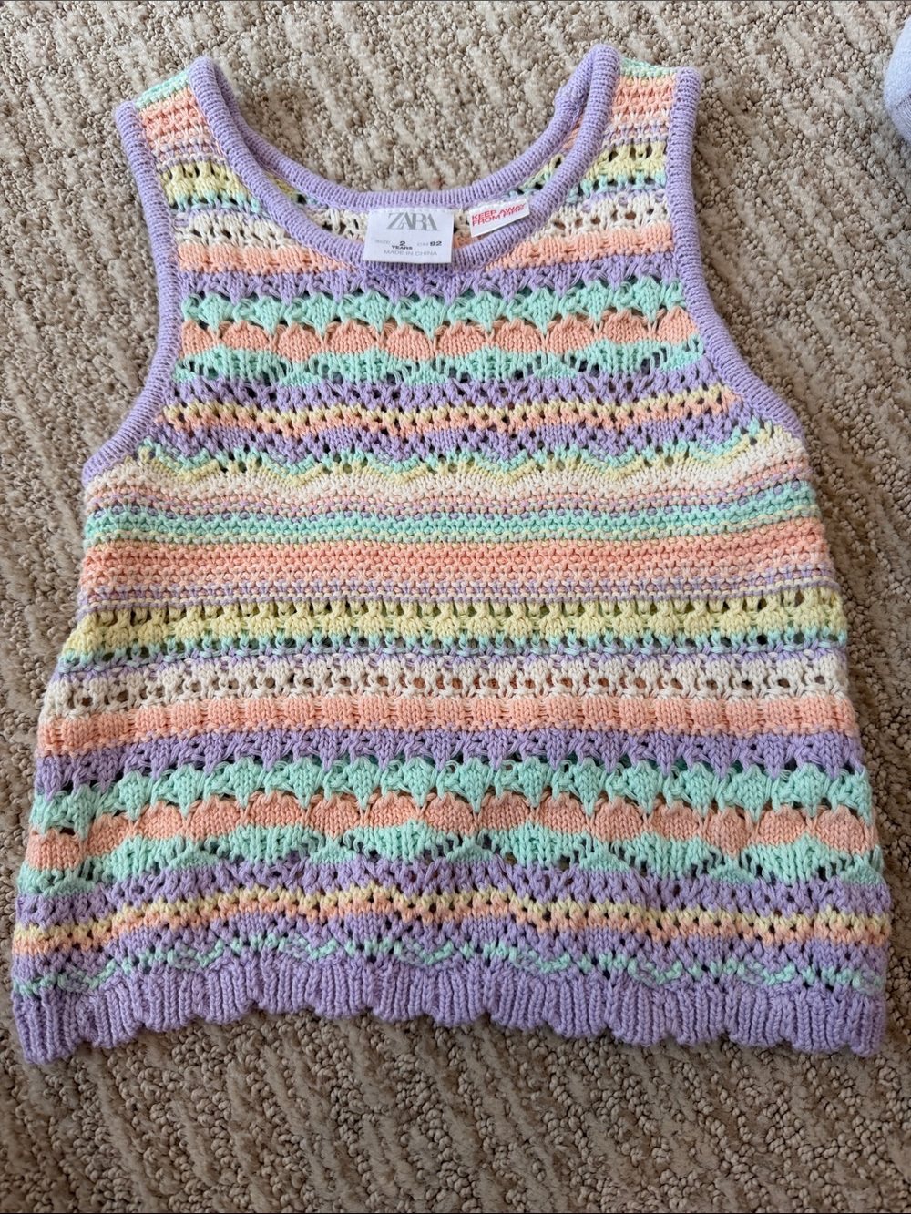 Zara Kids Pastel Crochet Tank Top - Lavender, Mint, Peach, Yellow, Cream